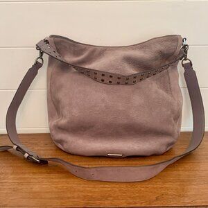 Rebecca Minkoff greyish-lavender suede purse with shoulder strap-100% leather